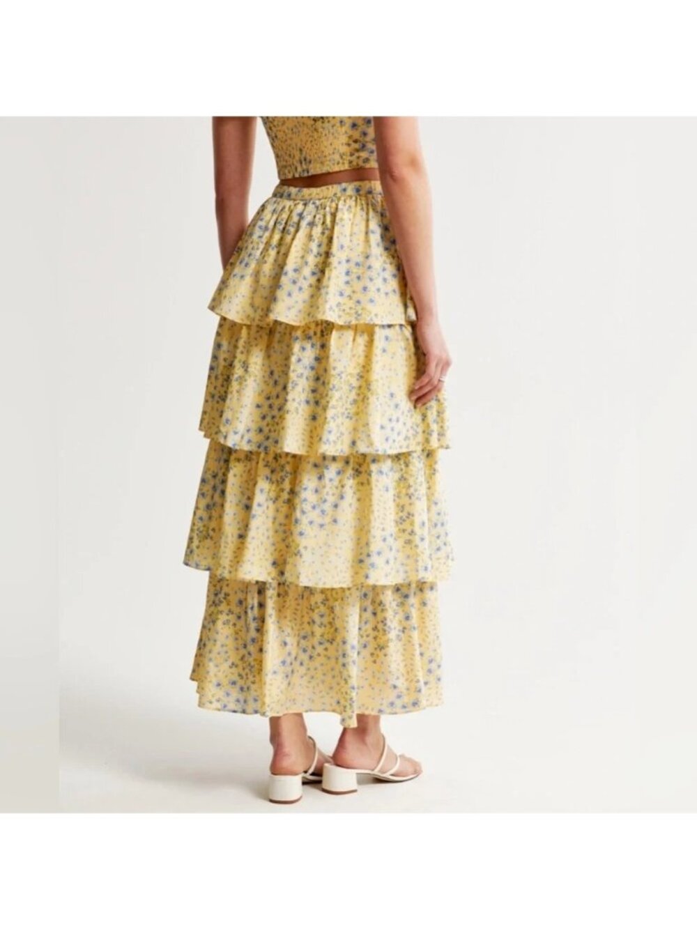 Abercrombie & Fitch Drama Tiered Maxi Skirt Yellow Floral S Coquette Feminine - Picture 2 of 10